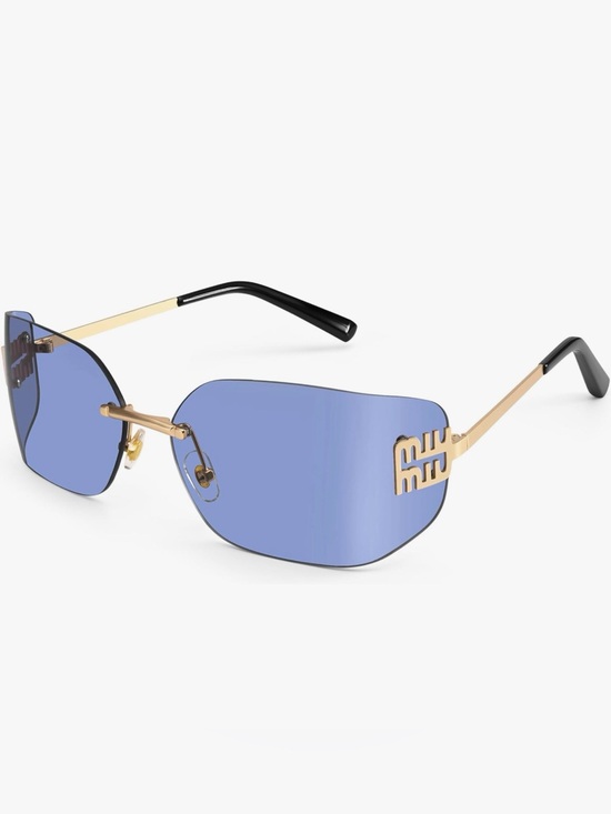 Miu Miu Accessories - Blue Lens Rimless Sunglasses with Gold Trim - Miu Miu